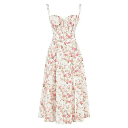 Women's Figure-Flattering Floral Corset Midi Dress