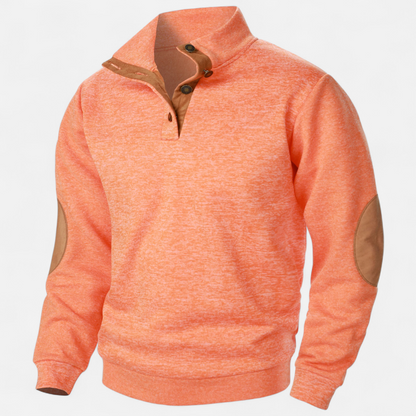 Men’s Knitted Jumper | Stand Collar Half Button Pullover With Elbow Patches