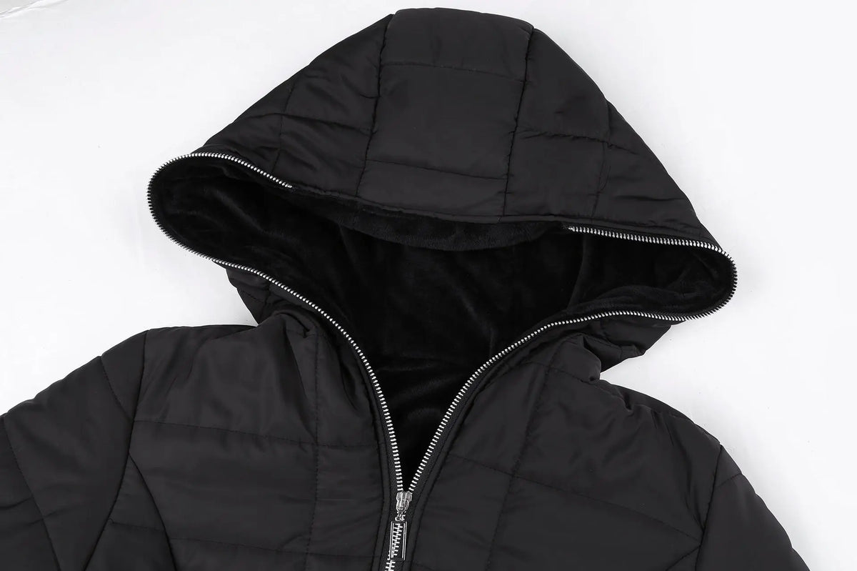 Puffer Coat | Long Hooded with Side Zip Detail