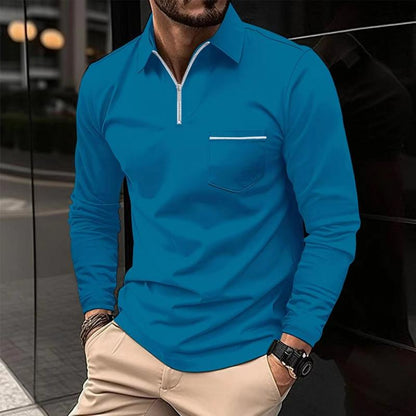 Long Sleeve Polo Shirt | Zip Neck with Chest Pocket