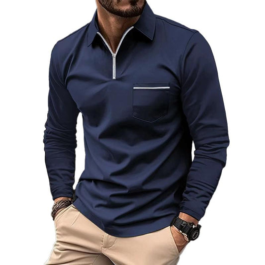 Long Sleeve Polo Shirt | Zip Neck with Chest Pocket