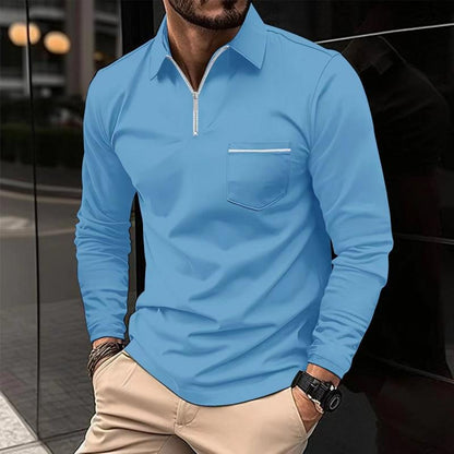 Long Sleeve Polo Shirt | Zip Neck with Chest Pocket