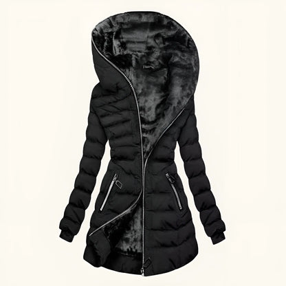 Puffer Coat | Long Hooded with Side Zip Detail