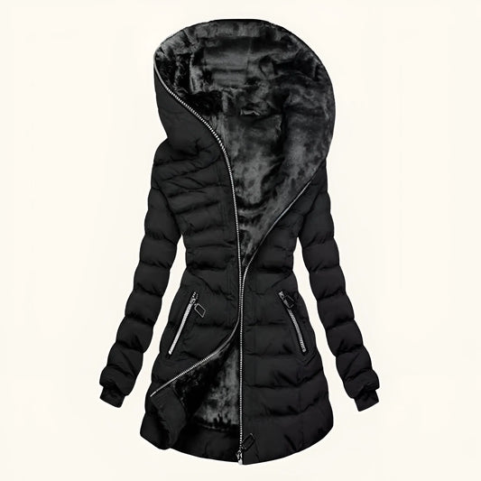 Puffer Coat | Long Hooded with Side Zip Detail
