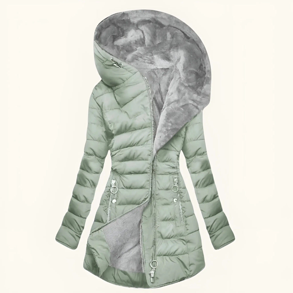 Puffer Coat | Long Hooded with Side Zip Detail