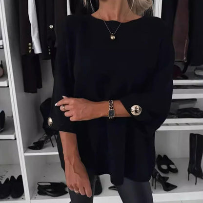 Long Sleeve Sweater Top | Relaxed Fit with Button Sleeves