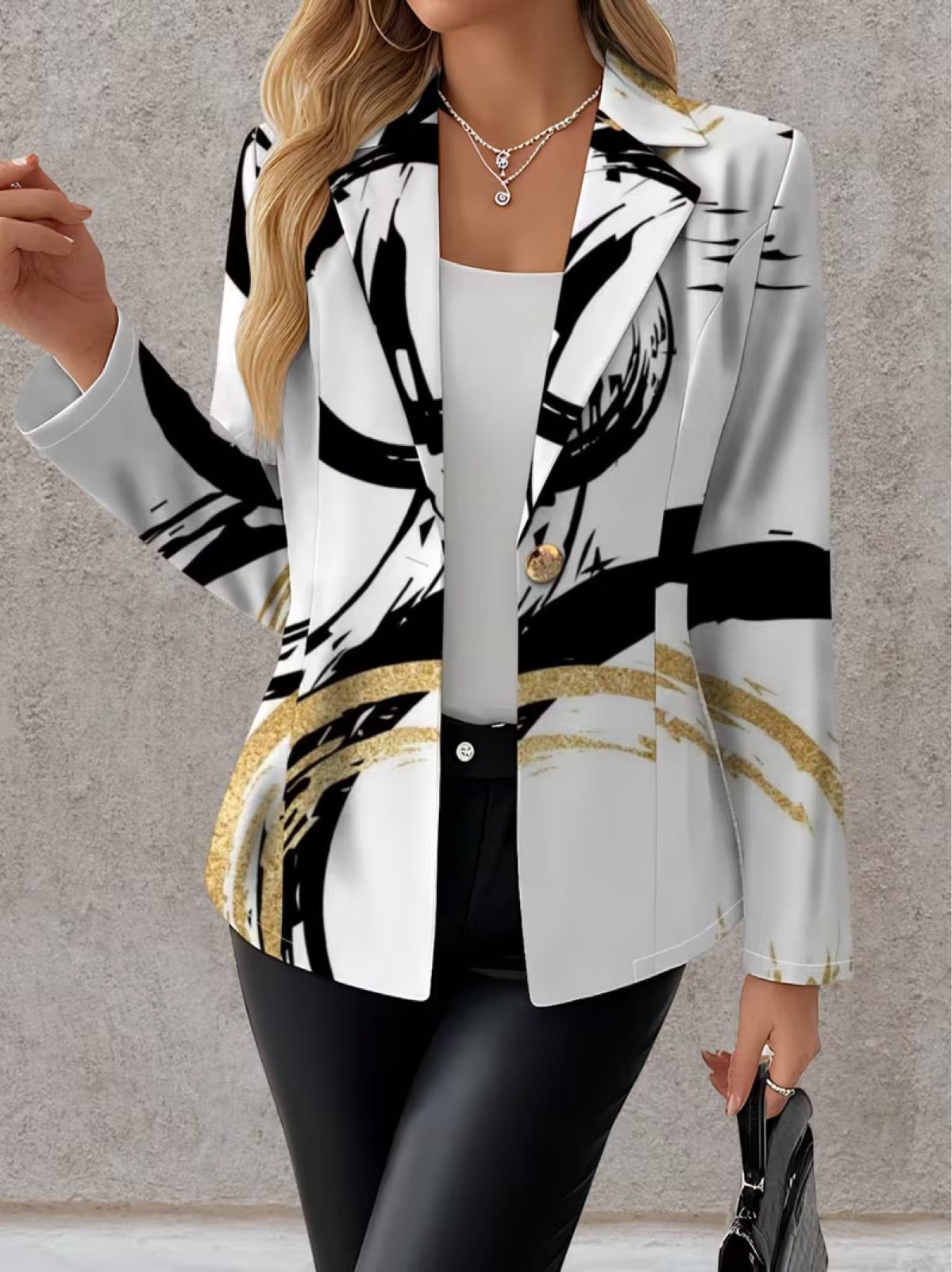 Women's Abstract Blazer | Bold Brushstroke Print Detail