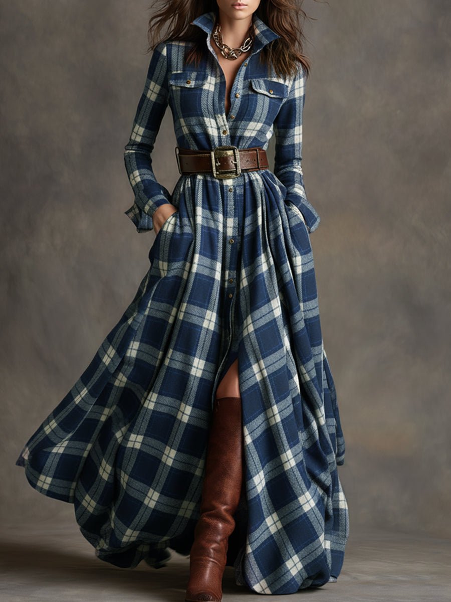 Women's Belted Shirt Dress with Flared Skirt Angle