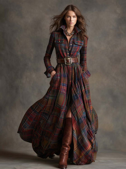 Women's Belted Shirt Dress with Flared Skirt Close Up