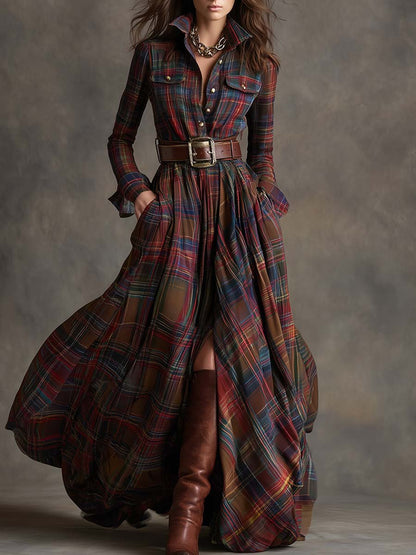 Women's Belted Shirt Dress with Flared Skirt Side
