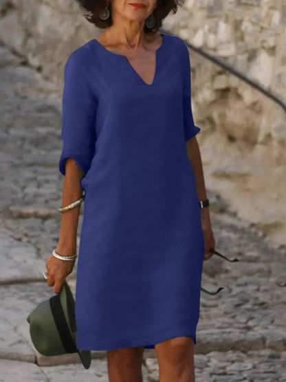 Women's Casual V-Neck Dress with A-Line Silhouette Angle
