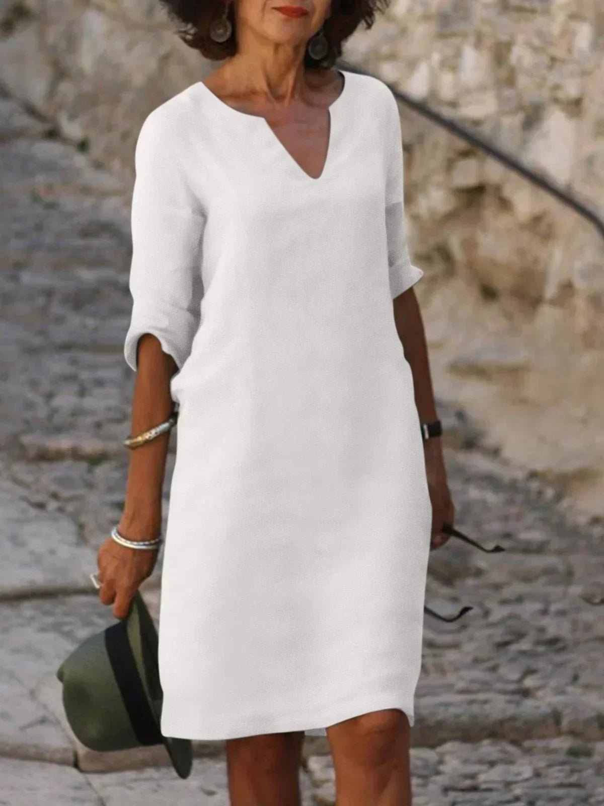 Women's Casual V-Neck Dress with A-Line Silhouette Close Up