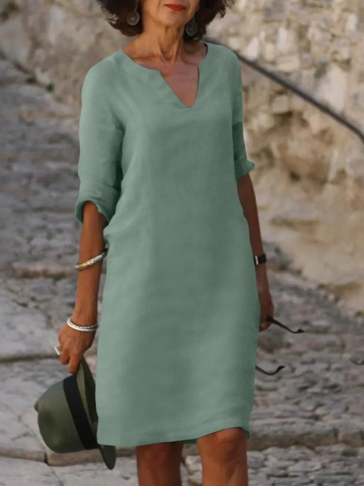 Women's Casual V-Neck Dress with A-Line Silhouette Detail