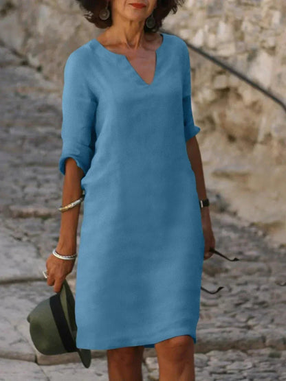 Women's Casual V-Neck Dress with A-Line Silhouette Full