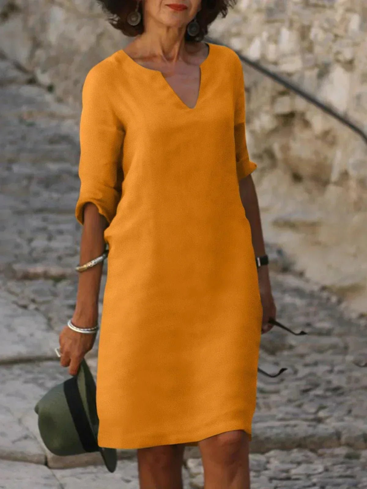Women's Casual V-Neck Dress with A-Line Silhouette Side
