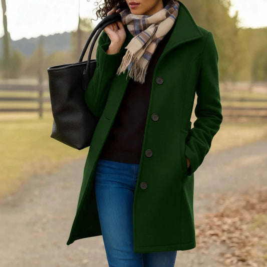Women's Classic Mid-Length Wool-Blend Coat with Button Front Hero