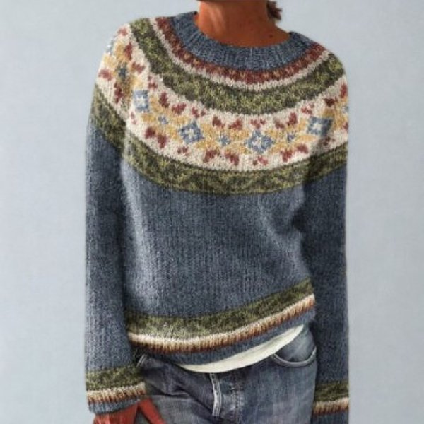 Women's Comfortable Jumper with Yoke Pattern Neckline Detail