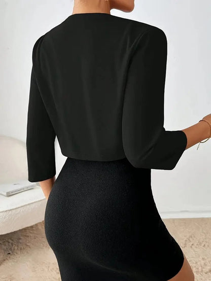 Women's Cropped Pleated Blazer | Open Front Denim Style Alternate
