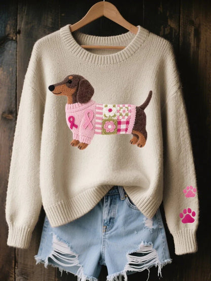 Women's Dachshund Patchwork Crewneck Sweater Back