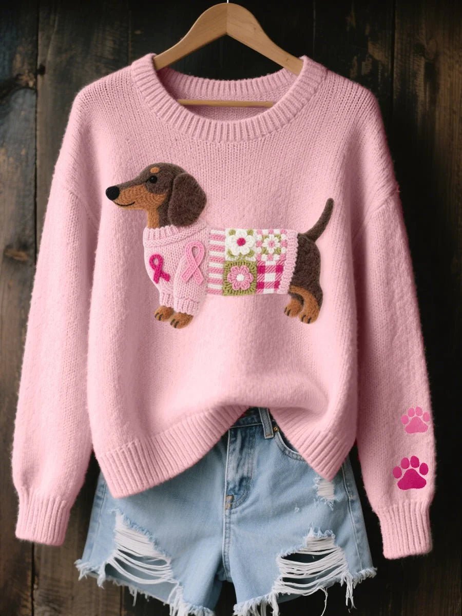 Women's Dachshund Patchwork Crewneck Sweater Hero