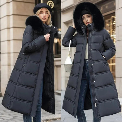 Women's Designer Winter Parka Jacket with Fur Hood Close Up