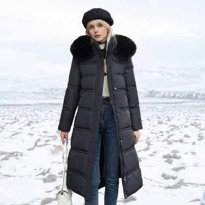 Women's Designer Winter Parka Jacket with Fur Hood Side