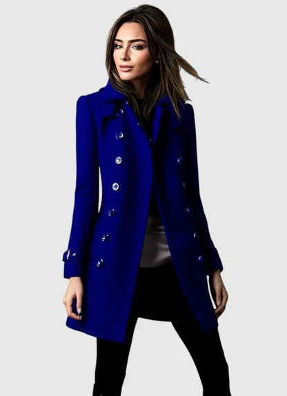 Women's Double-Breasted Wool Coat with Notch Lapel Detail