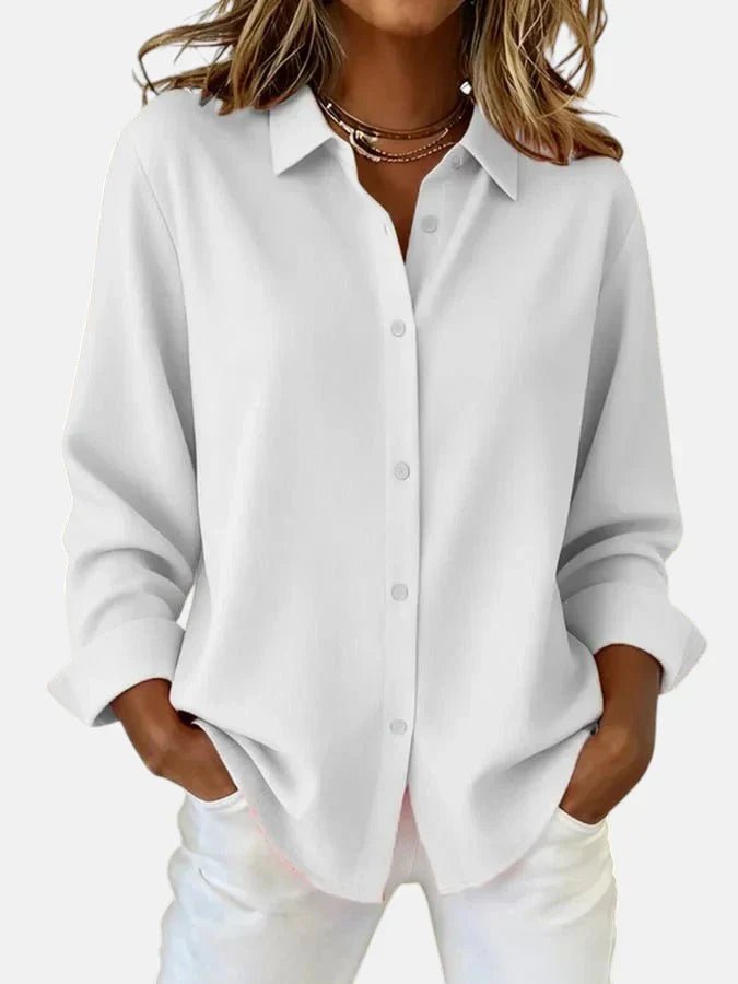 Women's Elegant Button Collar Blouse with Relaxed Fit Back