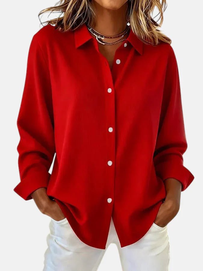 Women's Elegant Button Collar Blouse with Relaxed Fit Detail