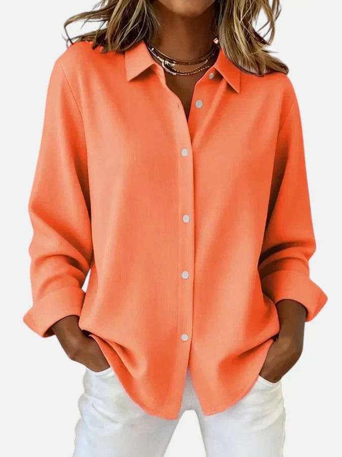 Women's Elegant Button Collar Blouse with Relaxed Fit Side