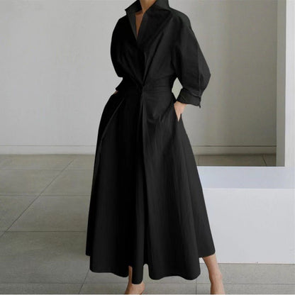Women's Elegant Front Wrap Collared Maxi Dress Full