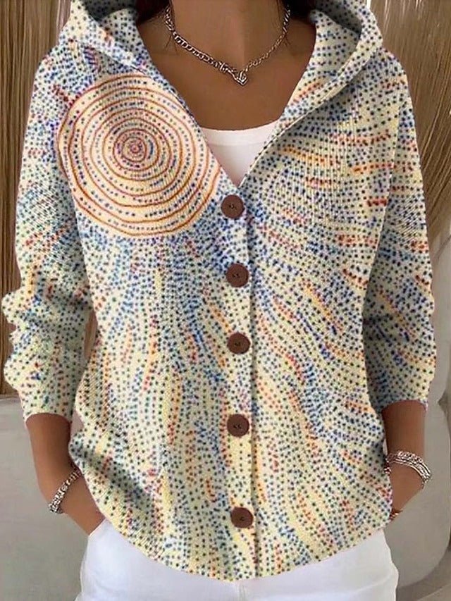 Women's Elegant Hooded Sweater with Button Front Close Up