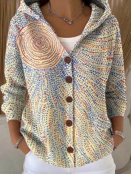 Women's Elegant Hooded Sweater with Button Front Close Up