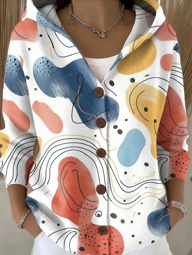 Women's Elegant Hooded Sweater with Button Front Detail