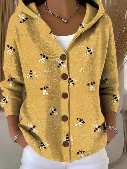 Women's Elegant Hooded Sweater with Button Front Front