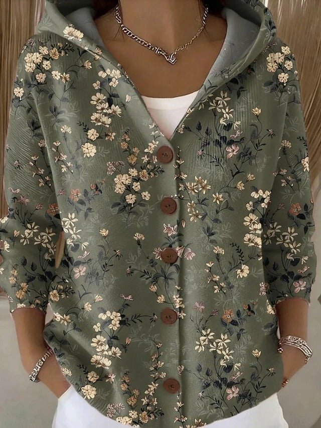 Women's Elegant Hooded Sweater with Button Front Side