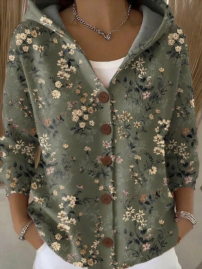 Women's Elegant Hooded Sweater with Button Front Side