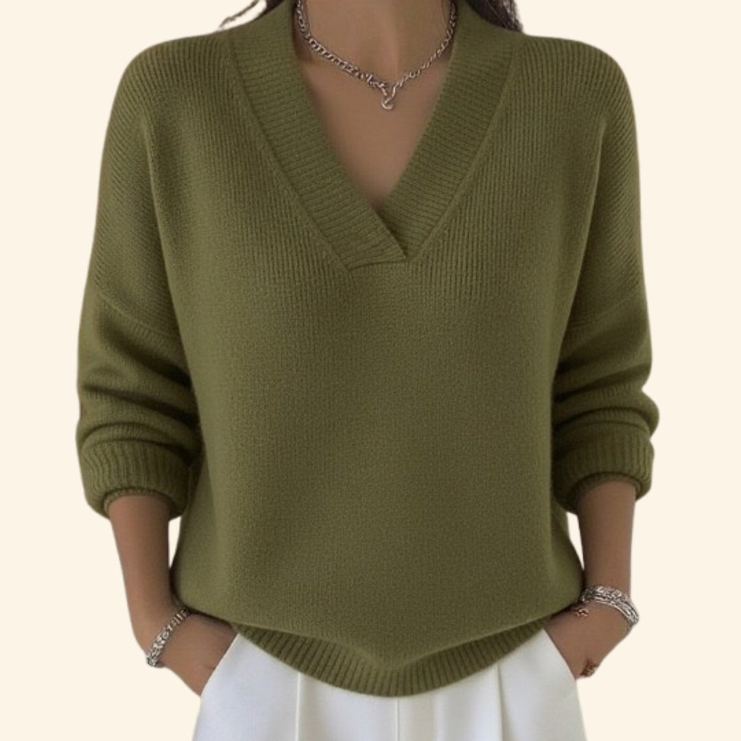 Women's Elegant Jumper with V-Neck Hem Detail Detail