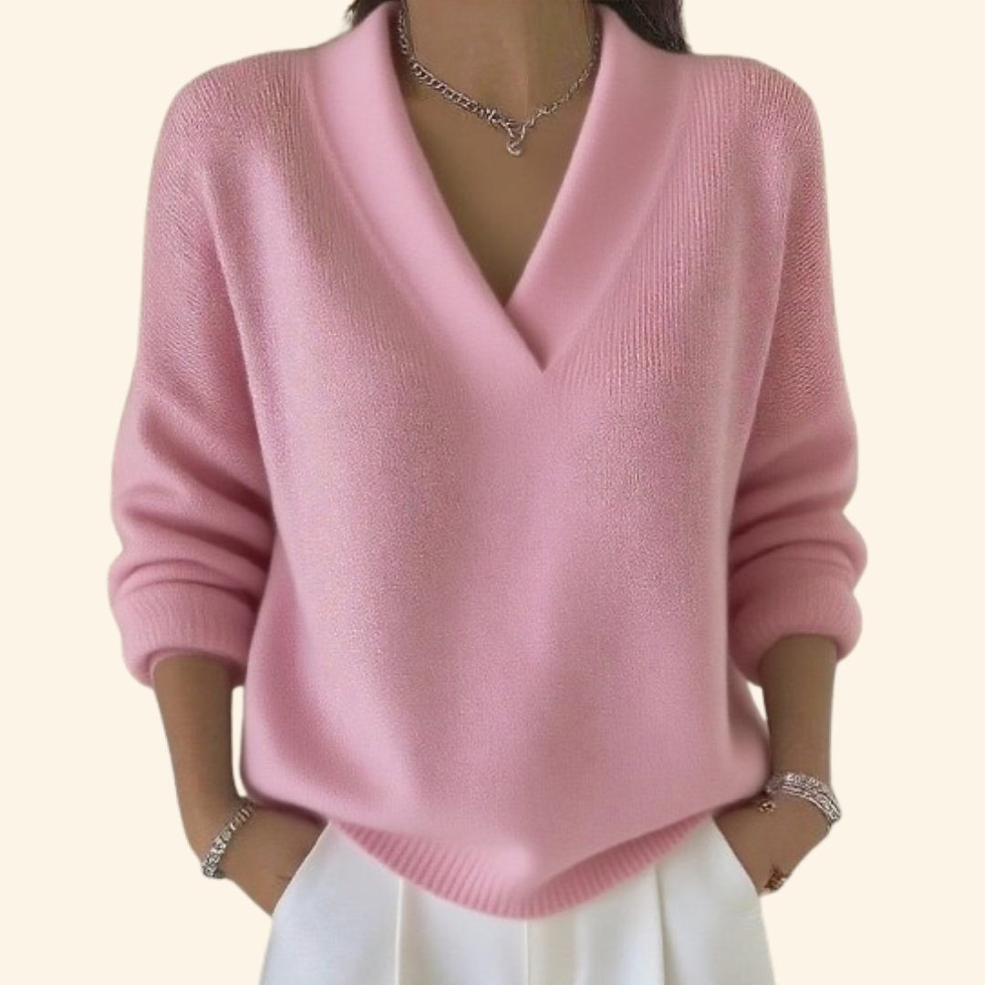 Women's Elegant Jumper with V-Neck Hem Detail Front