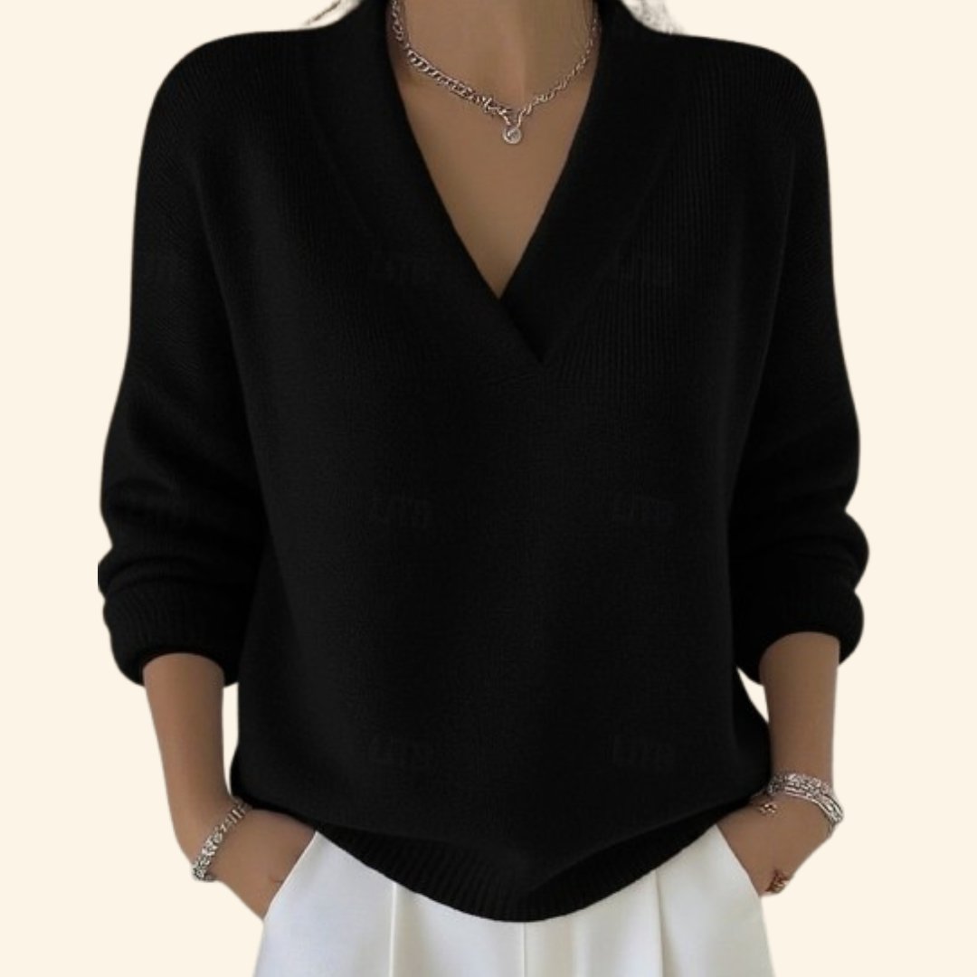 Women's Elegant Jumper with V-Neck Hem Detail Side