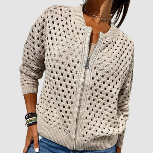 Women's Elegant Knitted Cardigan with Zip Front Hero