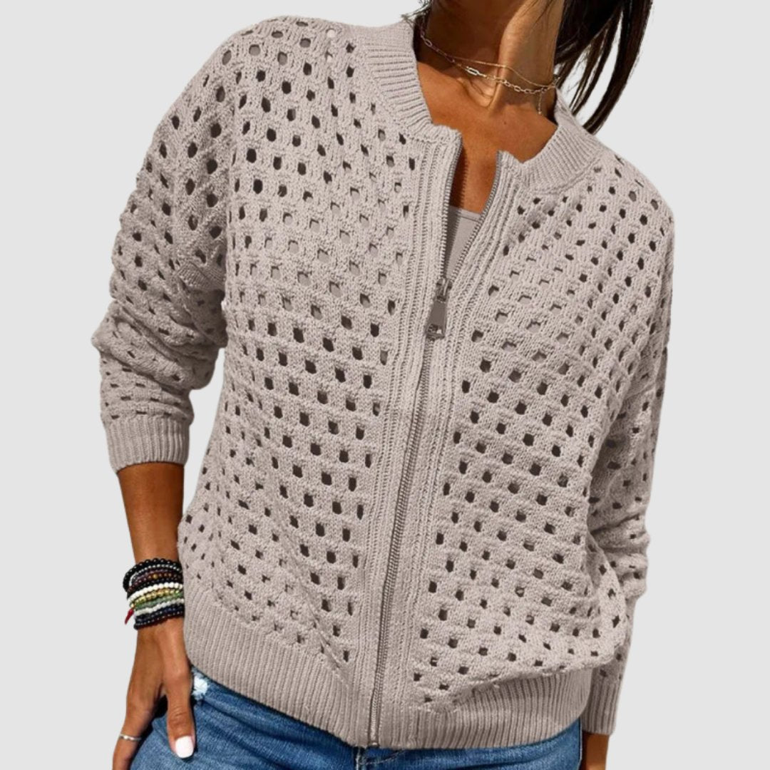 Women's Elegant Knitted Cardigan with Zip Front Side