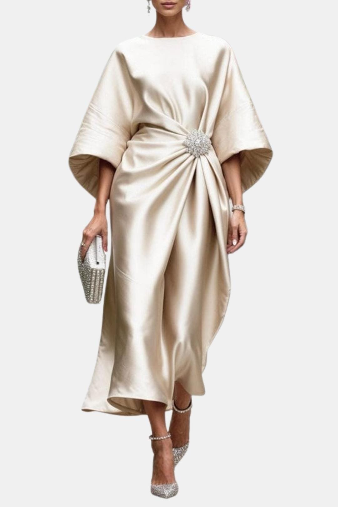 Women's Elegant Satin Dress | Wide Sleeve A-Line Style Detail