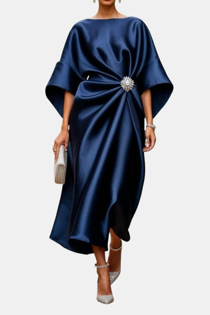 Women's Elegant Satin Dress | Wide Sleeve A-Line Style Side