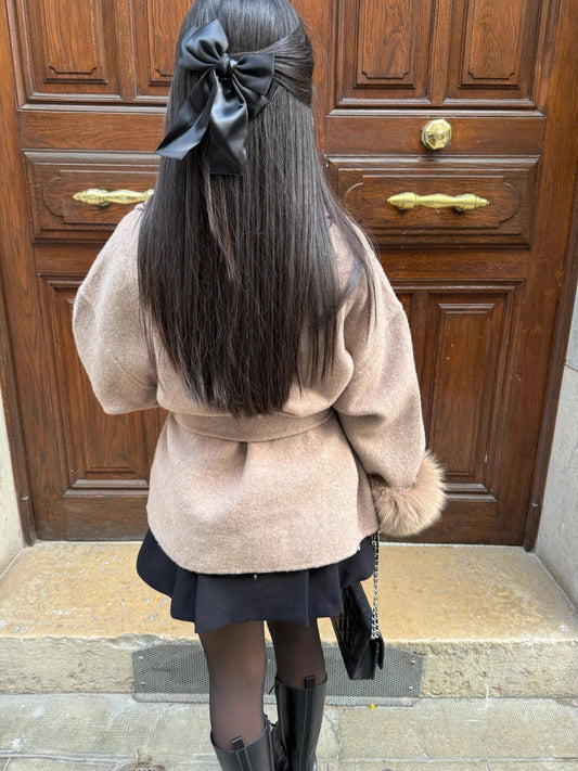 Women's Elegant Winter Coat with Faux Fur Cuffs Front