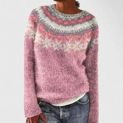Women's Fair Isle Knit Jumper with Crew Neck Close Up