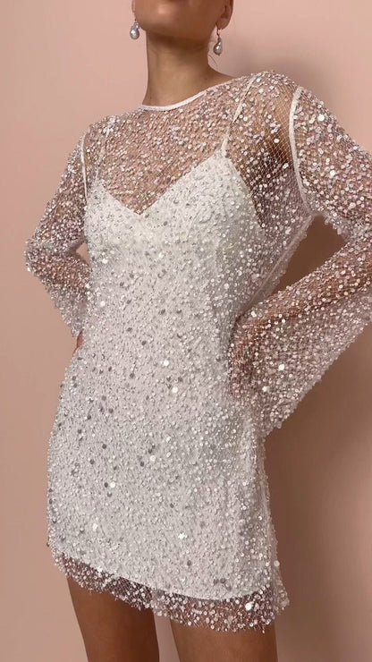 Women's Glitter Party Dress with Sheer Overlay Hero