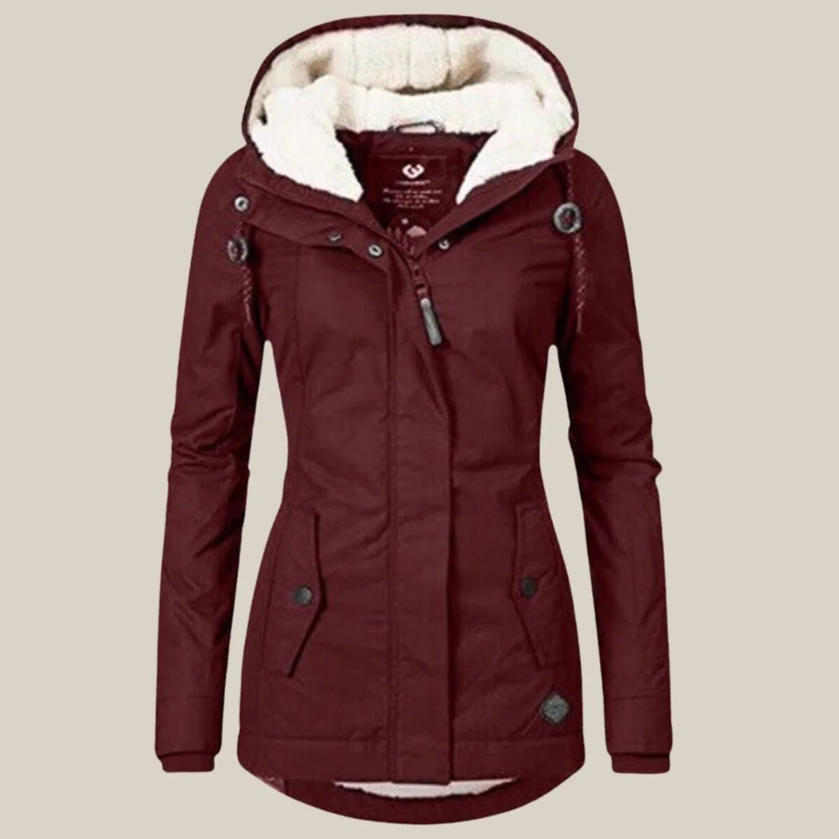 Women's Hooded Sherpa-Lined Quilted Jacket for Winter Close Up