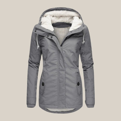 Women's Hooded Sherpa-Lined Quilted Jacket for Winter Front