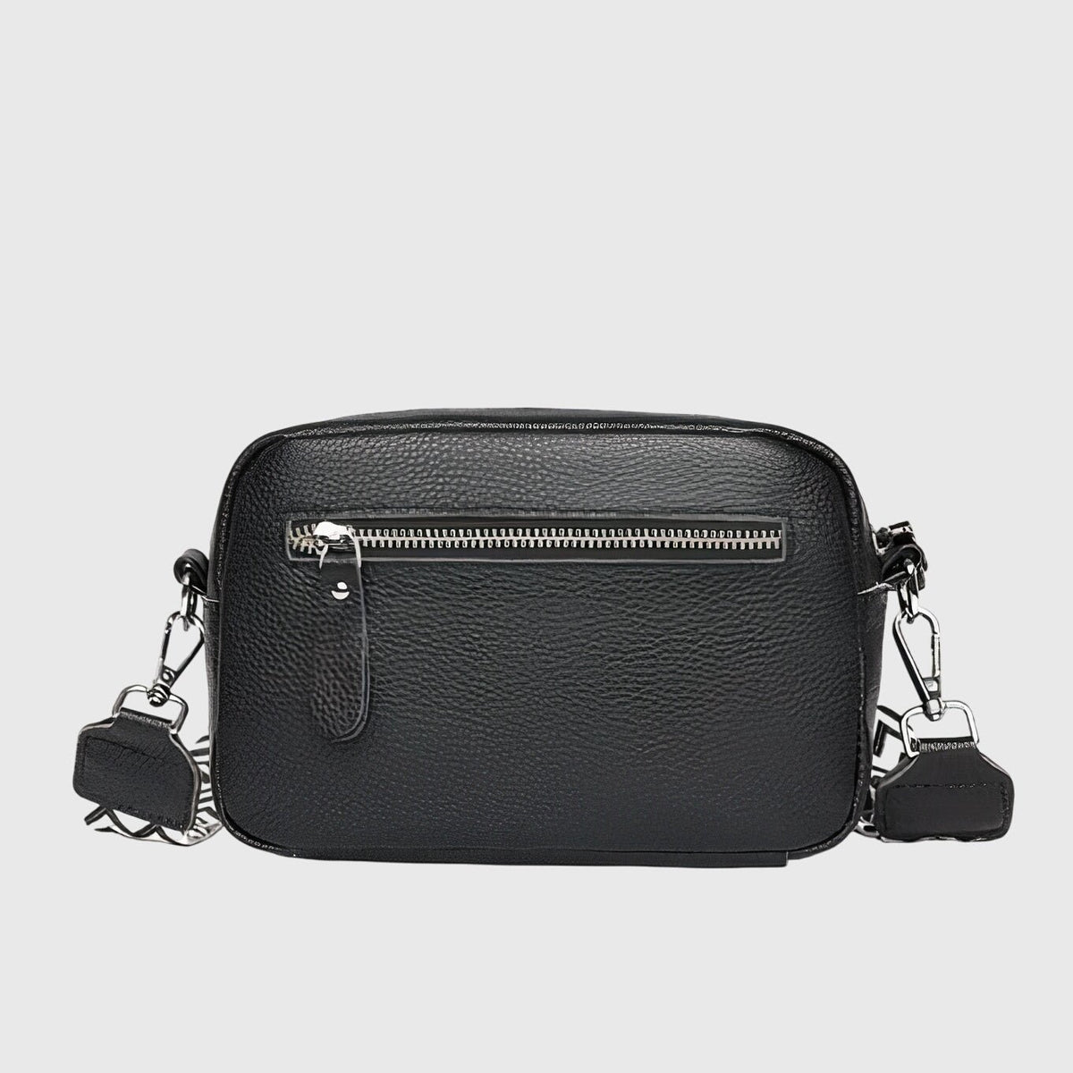 Women's Leather Shoulder Bag with Wide Patterned Strap Front